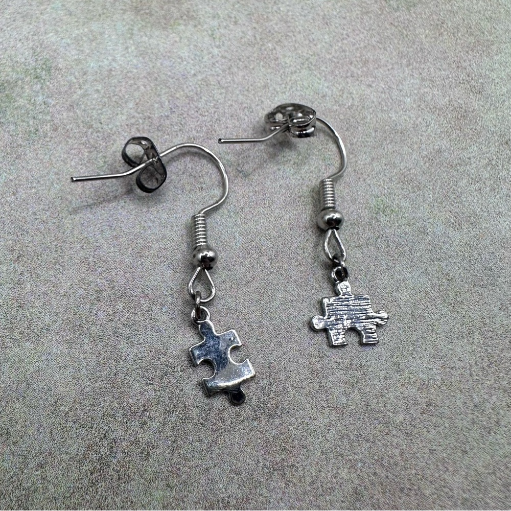 Nickel free Silver Puzzle Piece Dangle Earrings